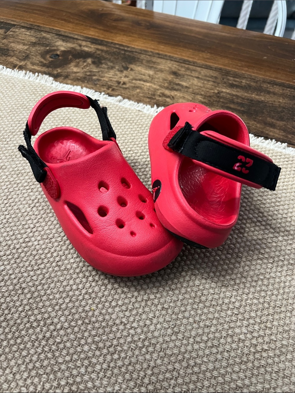 Jordan Kids Red Clog Sandals with Black Adjustable Strap